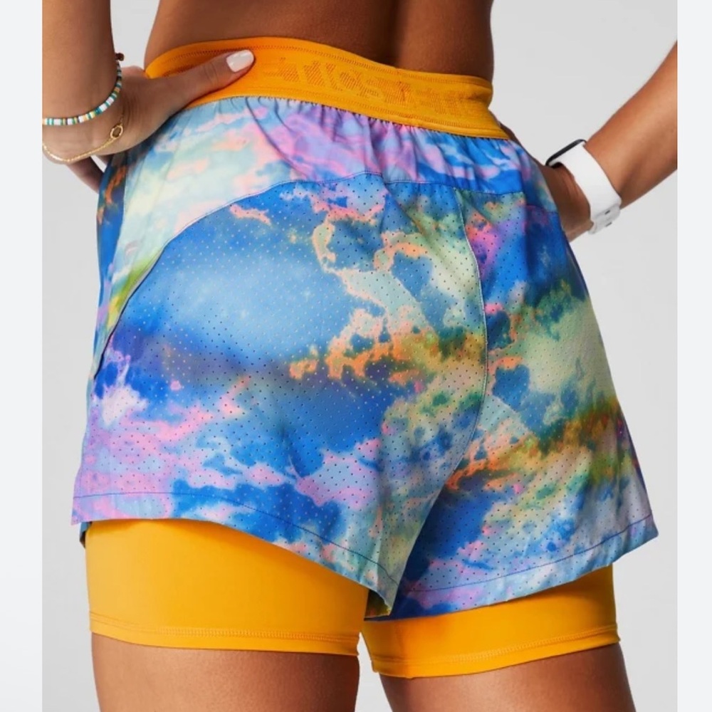 NWT Fabletics Colorful Cloud Print Athletic Perforated Running Shorts